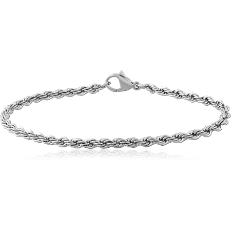 STAINLESS STEEL BRACELET ROPE CHAIN WITH LOBSTER CLASP POLISHED FINISH