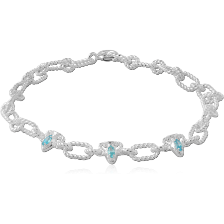 STERLING SILVER 925 BRACELET ROPE CHAIN WITH MARQUISE BLUE GEM CLUSTERS