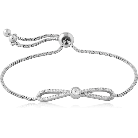 STERLING SILVER 925 ADJUSTABLE BOLO BRACELET BOW INFINITY WITH CENTER GEM