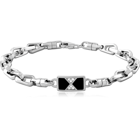 STERLING SILVER 925 BRACELET RECTANGULAR LINKS WITH OPEN X GEM CENTERPIECE