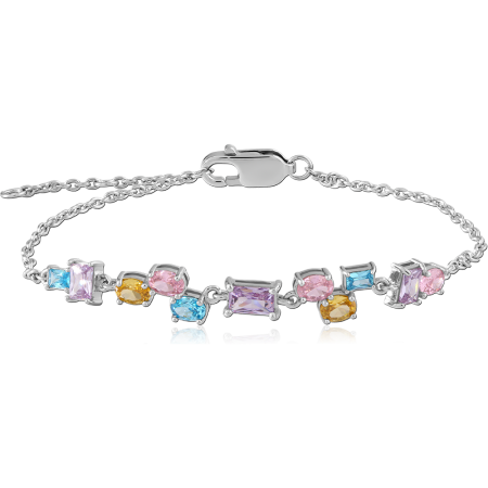 STERLING SILVER 925 CHAIN BRACELET MIXED SHAPE MULTICOLOR GEMS
