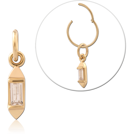 18K GOLD PVD COATED 316L SURGICAL STEEL CHARM BAGUETTE GEM DROP