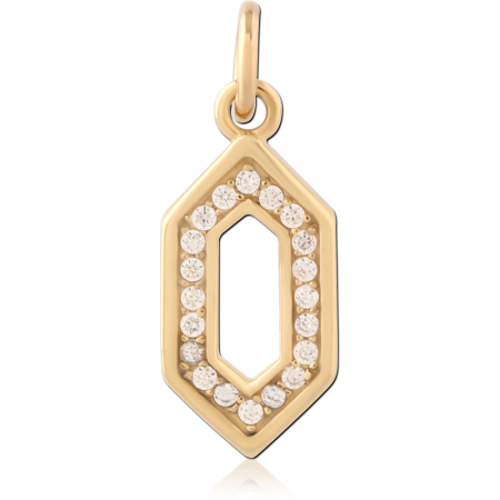 316L GOLD PVD 18K COATED SURGICAL STEEL CHARM OPEN HEXAGON PAVE