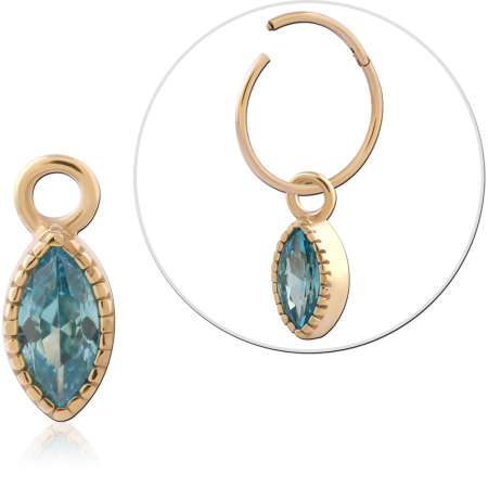 18K GOLD PVD COATED 316L SURGICAL STEEL CHARM MARQUISE BLUE GEM