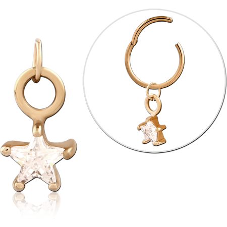 GOLD PVD 18K COATED SURGICAL STEEL CHARM STAR CLEAR GEM DROP