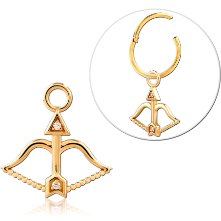 GOLD PLATED 18K STERLING SILVER 925 SLIDING CHARM BOW AND ARROW JEWELED