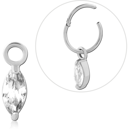 SURGICAL STEEL CHARM MARQUISE CUT CLEAR GEM DROP DANGLE PENDANT