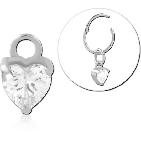SURGICAL STEEL CHARM HEART CUT CLEAR GEM DROP DANGLE PENDANT