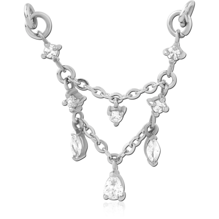 SURGICAL STEEL CHAIN CHARM TIERED DRAPED CHAINS WITH GEM DROPS
