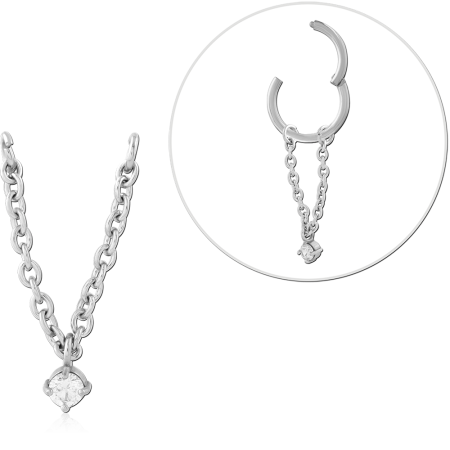 SURGICAL STEEL CHAIN CHARM SINGLE CHAIN WITH SOLITAIRE GEM DROP