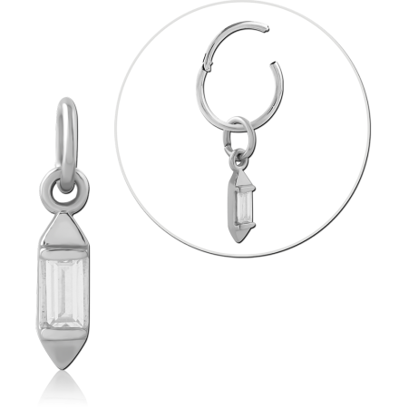 316L SURGICAL STEEL CHARM BAGUETTE GEM DOUBLE CAPPED DROP PENDANT