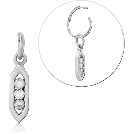 SURGICAL STEEL CHARM ELONGATED MARQUISE FRAME THREE VERTICAL GEMS DESIGN
