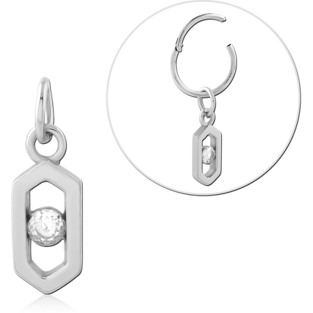 SURGICAL STEEL CHARM SMALL HEXAGON FRAME SINGLE CENTER GEM DESIGN