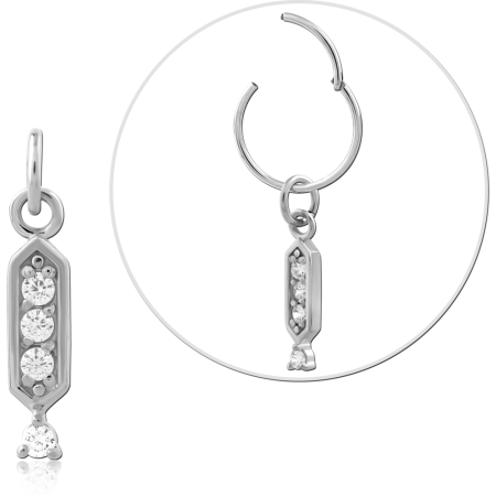 316L SURGICAL STEEL CHARM VERTICAL TRIPLE GEM BAR WITH ROUND DROP