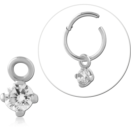 SURGICAL STEEL CHARM ROUND CLEAR GEM FOUR PRONG DROP DANGLE