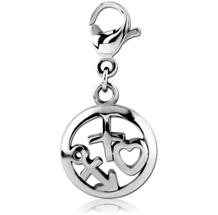 SURGICAL STEEL CHARM WITH LOBSTER LOCKER - HEART ANCHOR CROSS