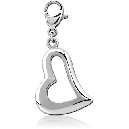 SURGICAL STEEL LOBSTER CLASP CHARM OPEN HEART OUTLINE ASYMMETRICAL HIGH POLISH
