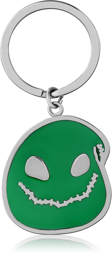 SURGICAL STEEL CHARM ENAMEL GREEN SMILEY FACE WITH STEEL RING