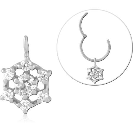 STERLING SILVER 925 CHARM HEXAGON SNOWFLAKE WITH CLEAR GEM CLUSTER DANGLE