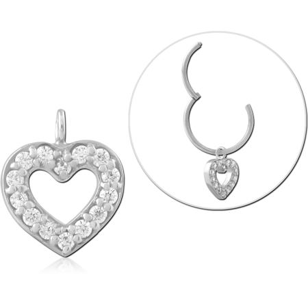 STERLING SILVER 925 CHARM OPEN HEART OUTLINE WITH CLEAR GEM BORDER DANGLE