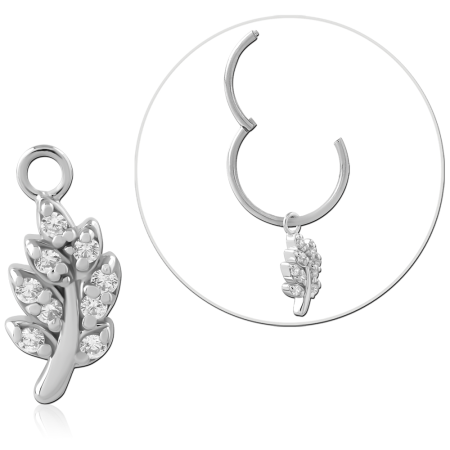 STERLING SILVER 925 CHARM LEAF BRANCH CLEAR GEMS DANGLE PRONG SET