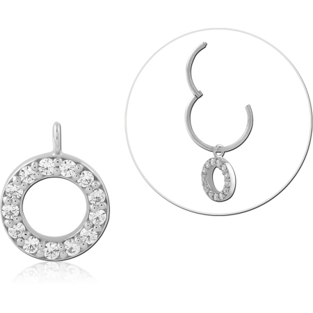 STERLING SILVER 925 CHARM OPEN CIRCLE HALO CLEAR GEMS DANGLE PRONG SET