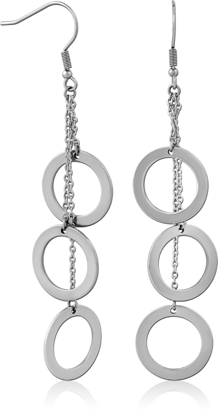 SURGICAL STEEL DANGLE EARRINGS TRIPLE OPEN CIRCLE CHAIN
