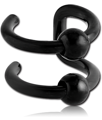 BLACK PVD COATED SURGICAL STEEL ILLUSION EAR CUFF DOUBLE HOOP CENTER BALL