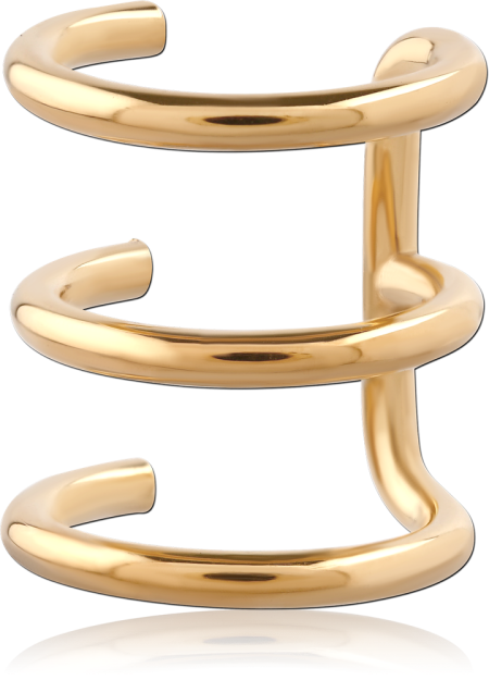 GOLD PVD 18K COATED SURGICAL STEEL EAR CUFF TRIPLE BAND ILLUSION