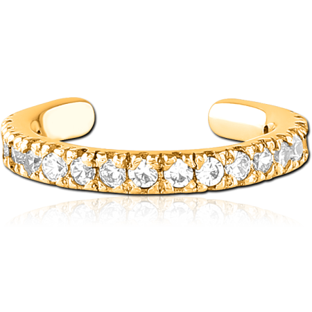 316L GOLD PVD COATED SURGICAL STEEL EAR CUFF SINGLE ROW ROUND GEMS