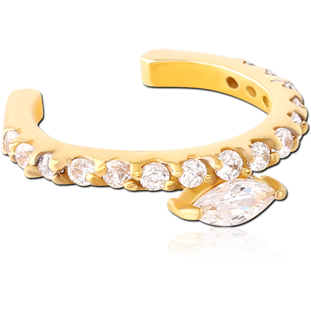 316L GOLD PVD COATED SURGICAL STEEL EAR CUFF ROUND GEMS MARQUISE CENTER