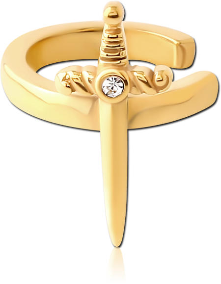316L GOLD PVD COATED SURGICAL STEEL EAR CUFF SINGLE GEM WITH DAGGER CHARM
