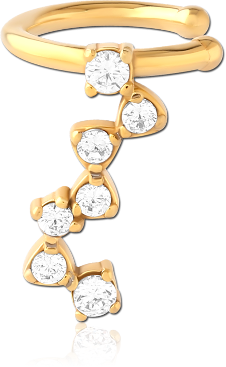 316L GOLD PVD COATED SURGICAL STEEL EAR CUFF WITH CASCADING GEM CHARM