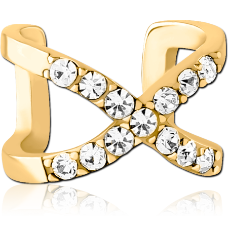 GOLD PVD COATED SURGICAL STEEL EAR CUFF CRISSCROSS BAND GEMS