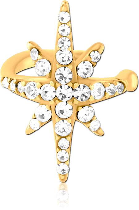 GOLD PVD COATED SURGICAL STEEL EAR CUFF PAVE STARBURST WITH CLEAR GEMS
