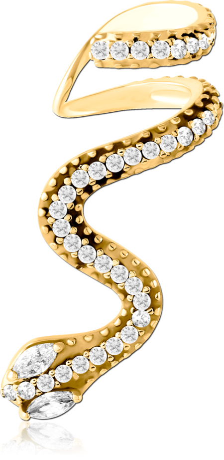 GOLD PVD COATED SURGICAL STEEL EAR CUFF CURVED PAVE WITH MARQUISE ACCENTS