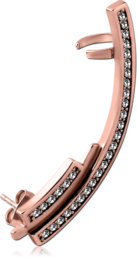 ROSE GOLD PVD COATED SURGICAL STEEL EAR CUFF PAVE GEM CURVED BAR