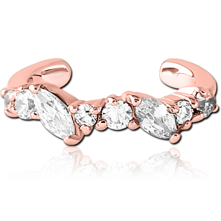 ROSE GOLD PVD COATED SURGICAL STEEL EAR CUFF MARQUISE AND ROUND GEM CLUSTER