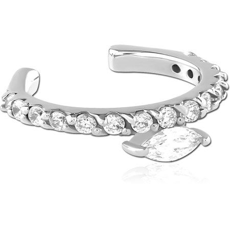 316L SURGICAL STEEL EAR CUFF PAVE BAND WITH MARQUISE CLEAR GEM ACCENT
