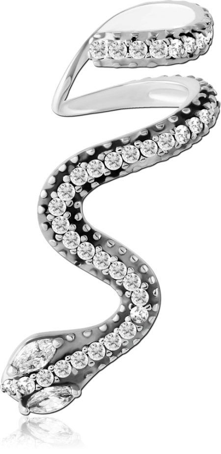 316L SURGICAL STEEL JEWELED EAR CUFF LONG SPIRAL WRAP CLEAR GEM ACCENTS