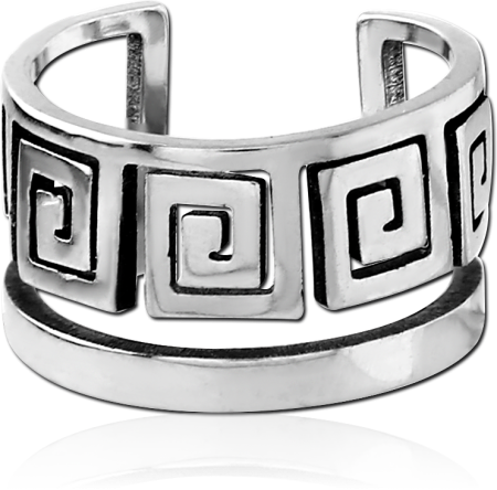 316L SURGICAL STEEL EAR CUFF DOUBLE BAND GREEK KEY PATTERN DESIGN