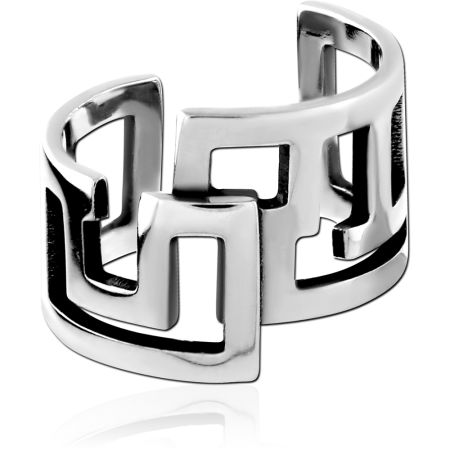 316L SURGICAL STEEL EAR CUFF LAYERED GREEK KEY CUTOUT PATTERN DESIGN