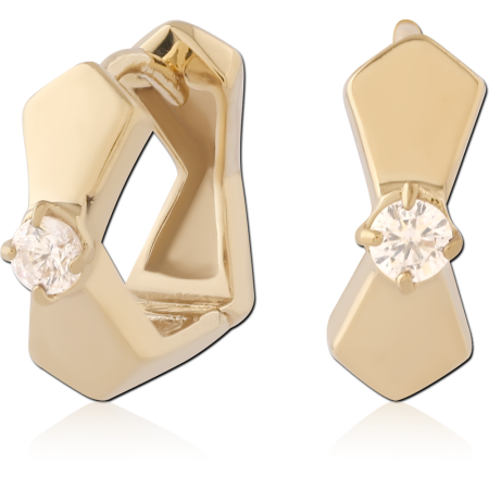18K GOLD PVD COATED 316L SURGICAL STEEL HUGGIES PAIR GEOMETRIC SINGLE GEM
