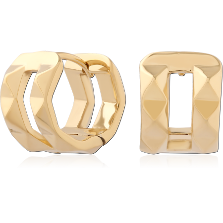 18K GOLD PVD COATED 316L SURGICAL STEEL HUGGIES PAIR FACETED RECTANGLE