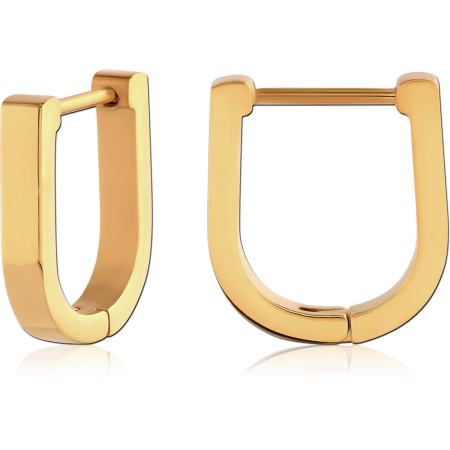 GOLD PVD COATED SURGICAL STEEL HUGGIE EARRINGS U-SHAPE GEOMETRIC HINGED PAIR