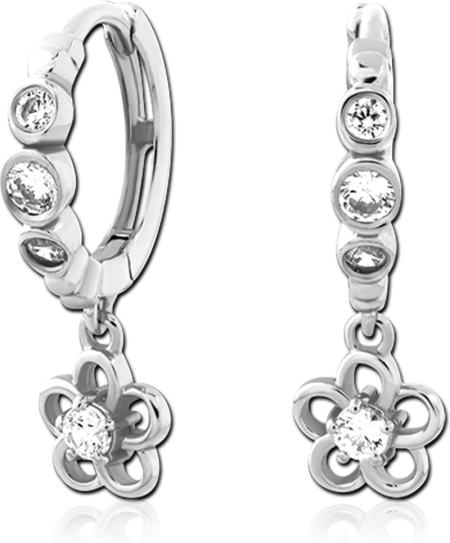 STERLING SILVER 925 HUGGIES BEZEL GEMS WITH FLOWER CHARM