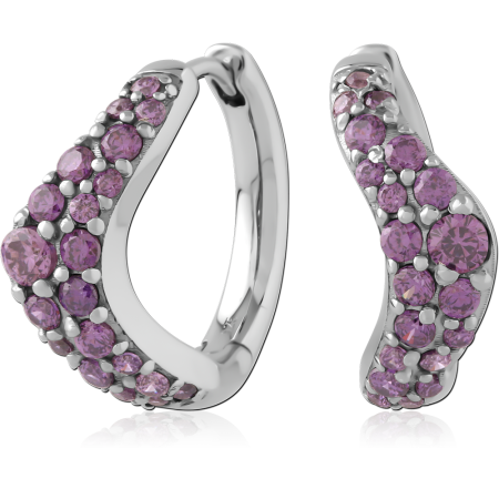 STERLING SILVER 925 HUGGIES WAVY BAND PURPLE GEM PAVE DESIGN