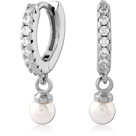 STERLING SILVER 925 HUGGIES CLEAR GEM WITH PEARL DROP CHARM