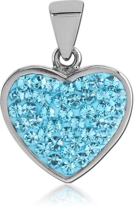 316L SURGICAL STEEL PENDANT HEART PAVE LIGHT BLUE CRYSTAL INLAY SPARKLE