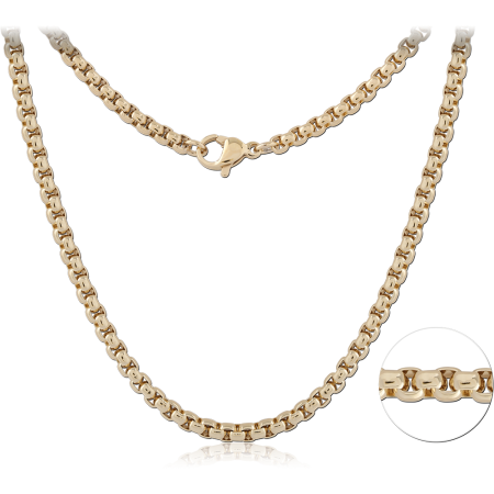 GOLD PVD 18K COATED STAINLESS STEEL NECKLACE  ROUND BOX CHAIN ROLL SIZE 3MM WITH LOBSTER LOCKER SIZE 10MM